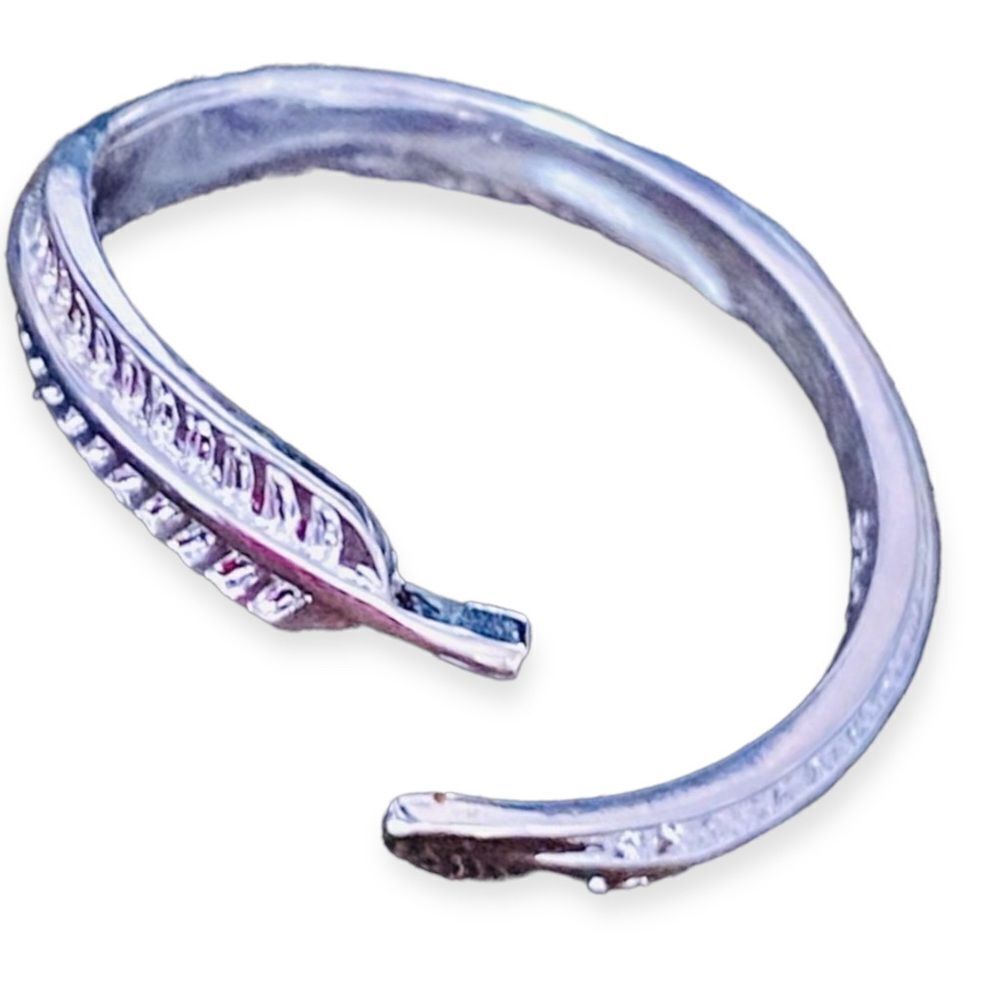 Sterling Silver Boho Feather Adjustable Open Band Ring Jewelry NEW